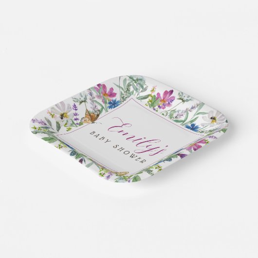 Butterfly Spring Wildblume Babyduschzeichen Pappteller (Gewinkelt)