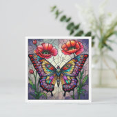 Butterfly stained glass design poppy flower karte (Stehend Vorderseite)