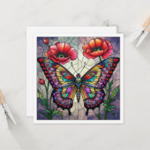 Butterfly stained glass design poppy flower karte (Vorderseite/Rückseite Beispiel)