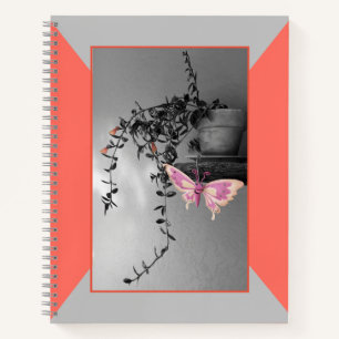 Butterfly Still Life Pink Peach Monochrome Foto Notizblock