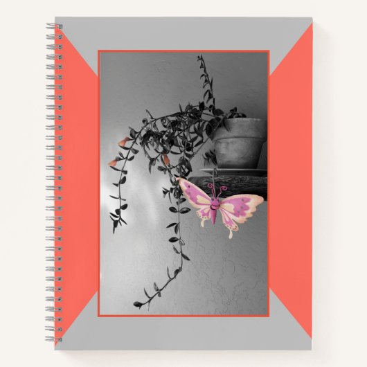 Butterfly Still Life Pink Peach Monochrome Foto Notizblock (Vorderseite)