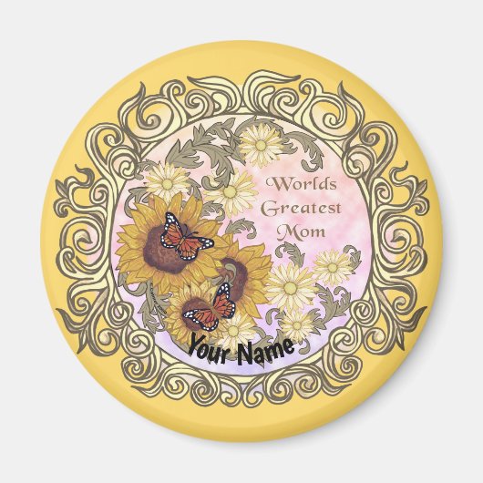 Butterfly Sunflower Mama individuelle Name Magnet (Vorne)