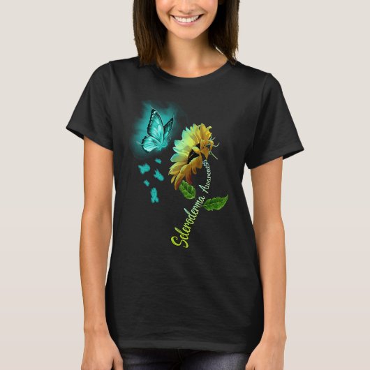 Butterfly Sunflower Scleroderma Awareness T-Shirt (Vorderseite)