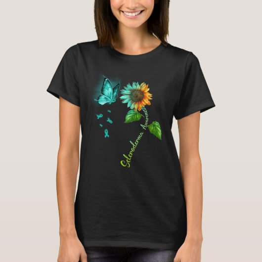 Butterfly Sunflower Scleroderma Awareness T-Shirt (Vorderseite)