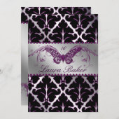 Butterfly Sweet 16 Einladen Damask Lila Sparkle Einladung (Vorne/Hinten)
