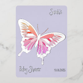 Butterfly Sweet Palette Baby Dusche Silber Folieneinladung