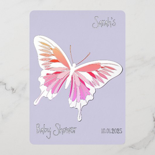 Butterfly Sweet Palette Baby Dusche Silber Folieneinladung (Vorderseite)