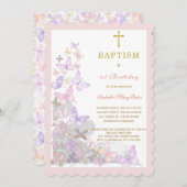 Butterfly-Taufe Erster und Geburtstag Einladung (Vorne/Hinten)