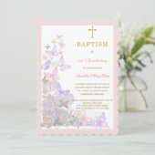 Butterfly-Taufe Erster und Geburtstag Einladung (Stehend Vorderseite)