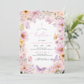 Butterfly Taufe Floral Pink Lila Girl Einladung (Stehend Vorderseite)
