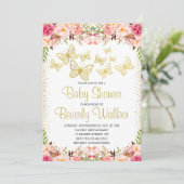 Butterfly Theme Babydusche botanische Blüte Einladung (Stehend Vorderseite)