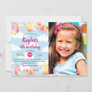 Butterfly Theme Geburtstagsparty Foto Einladung