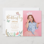 Butterfly Theme Girls Geburtstagsparty Foto Einladung (Vorderseite)