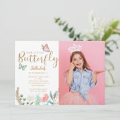 Butterfly Theme Girls Geburtstagsparty Foto Einladung (Stehend Vorderseite)