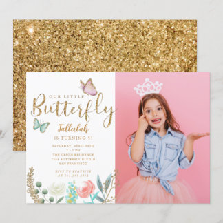 Butterfly Theme Girls Geburtstagsparty Foto Einladung