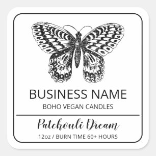Butterfly Themed White Soy Candle Labels Quadratischer Aufkleber