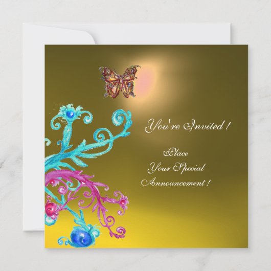 BUTTERFLY TOPAZ, gelb, blau, hell rosa lila Einladung (Rückseite)