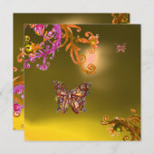 BUTTERFLY TOPAZ GELB, hell rosa, orange braun Einladung (Vorne/Hinten)