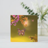 BUTTERFLY TOPAZ GELB, hell rosa, orange braun Einladung (Stehend Vorderseite)