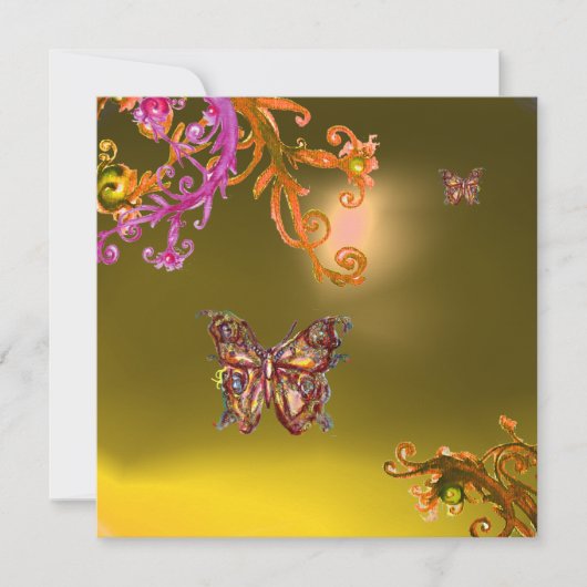 BUTTERFLY TOPAZ GELB, hell rosa, orange braun Einladung (Vorderseite)