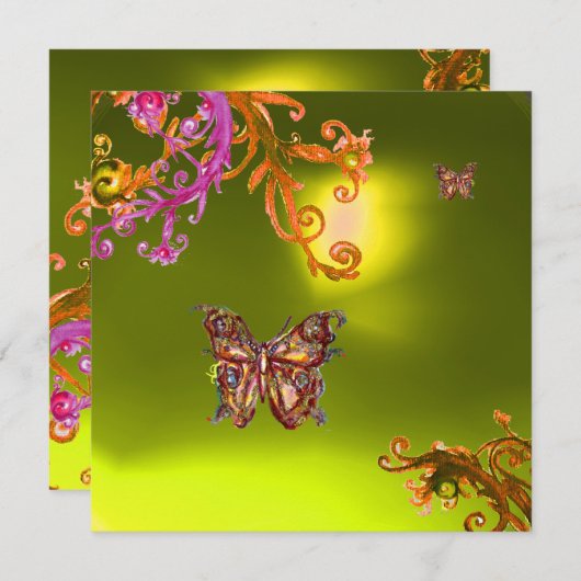 BUTTERFLY TOPAZ GELB, hell rosa, orange braun Einladung (Vorne/Hinten)