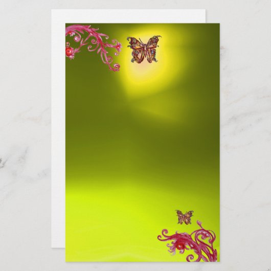 BUTTERFLY, topaz gelb, rosa blau Briefpapier (Vorne/Hinten)