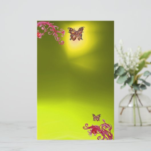 BUTTERFLY, topaz gelb, rosa blau Briefpapier (Stehend Vorderseite)