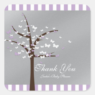Butterfly Tree Lavender & Gray Baby Shower Sticker
