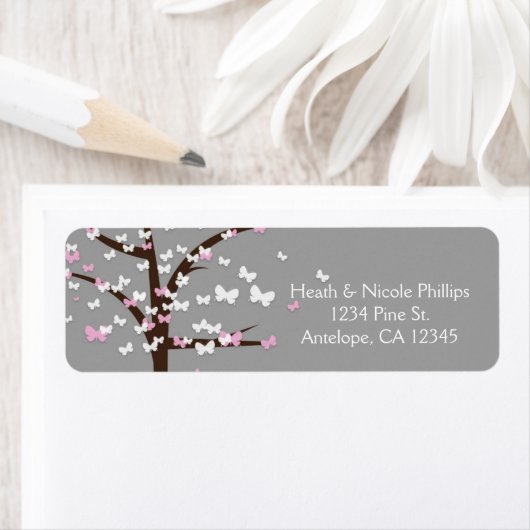 Butterfly Tree Modern Gray Address Labels (Insitu)