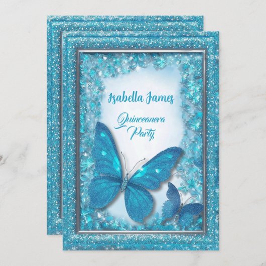Butterfly Türkis Quinceanera magischen Chic Einladung (Vorne/Hinten)