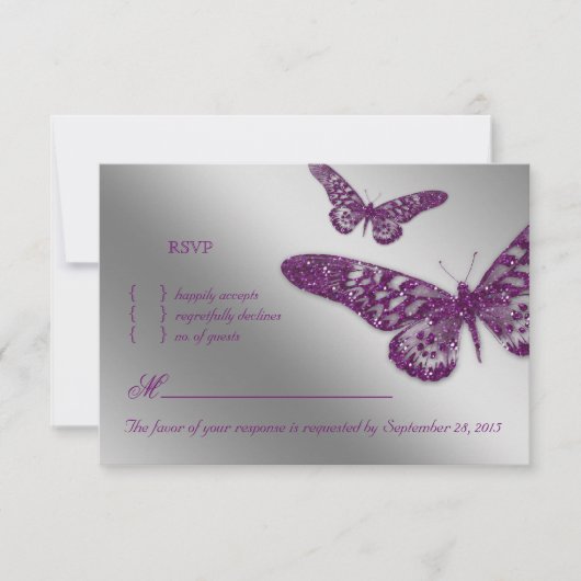 Butterfly UAWG Wedding Repcard Lila RSVP Karte (Vorderseite)