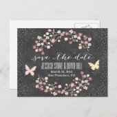 Butterfly und Blume Save the Date Ankündigungspostkarte (Vorne/Hinten)