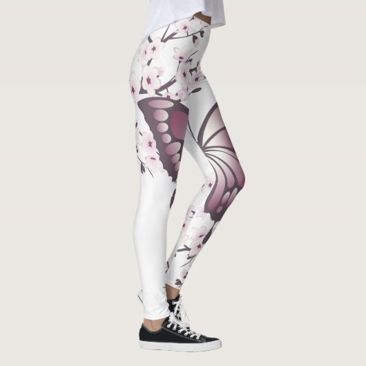 Butterfly und Cherry Blossom Mauve Leggings (Rechts)