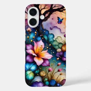 Butterfly und Fantasy-Blume iPhone 16 Hülle