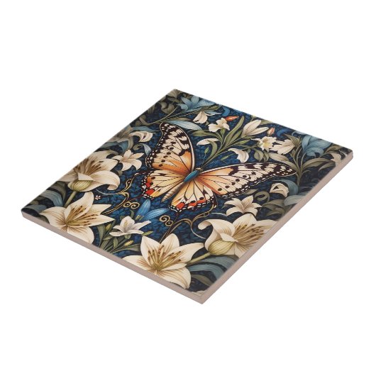 Butterfly und Lilies Botanische Keramik Tile Fliese (Seite)
