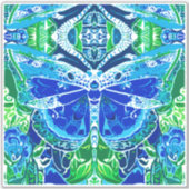 Butterfly und Medallion Batik Muster in Blau Aufkleber (Vorderseite)