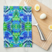 Butterfly und Medallion Batik Muster in Blau Geschirrtuch (Viertel Falte)