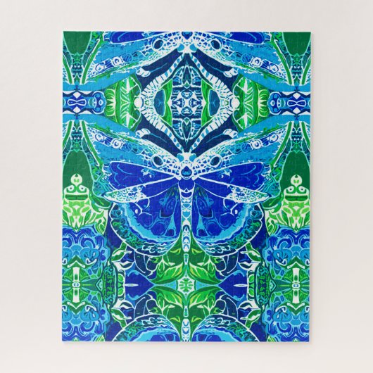Butterfly und Medallion Batik Muster in Blau Puzzle (Vertikal)