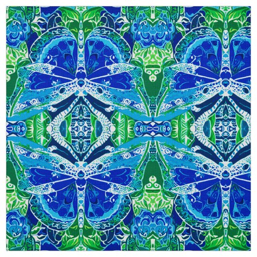 Butterfly und Medallion Batik Muster in Blau Stoff (Muster)