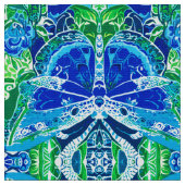 Butterfly und Medallion Batik Muster in Blau Stoff (Nahaufnahme)