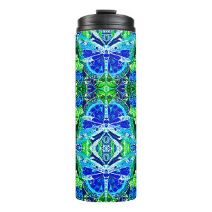 Butterfly und Medallion Batik Muster in Blau Thermosbecher
