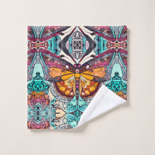 Butterfly und Medallion Batik Muster in Orange Badhandtuch Set