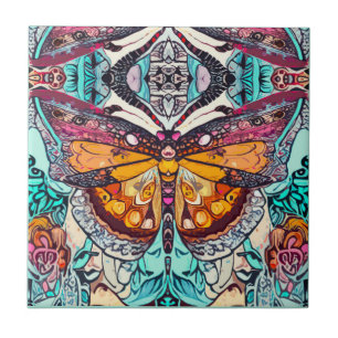 Butterfly und Medallion Batik Muster in Orange Fliese