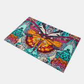 Butterfly und Medallion Batik Muster in Orange Fußmatte (Schrägansicht)