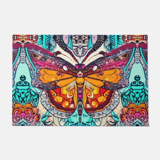 Butterfly und Medallion Batik Muster in Orange Fußmatte (Vorderseite)