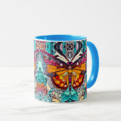Butterfly und Medallion Batik Muster in Orange Tasse (VorderseiteRechts)