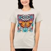 Butterfly und Medallion Batik Muster in Orange Tri-Blend Shirt (Vorderseite)
