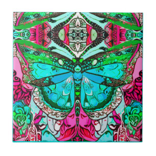 Butterfly und Medallion Batik Muster in Türkis Fliese