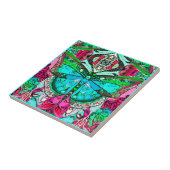 Butterfly und Medallion Batik Muster in Türkis Fliese (Seite)