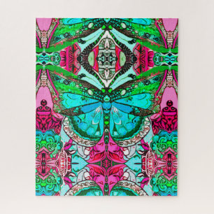 Butterfly und Medallion Batik Muster in Türkis Puzzle